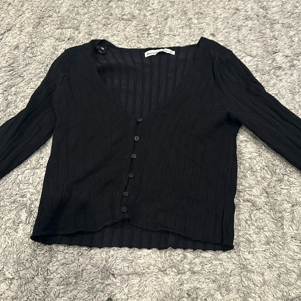 Black button down sweater with matching bra/tank